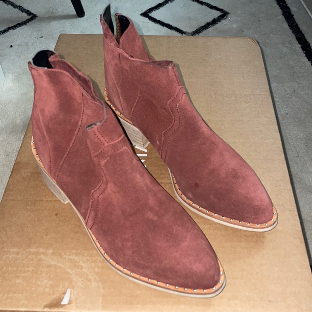 - Crevo Leather Red Studded Ankle Booties